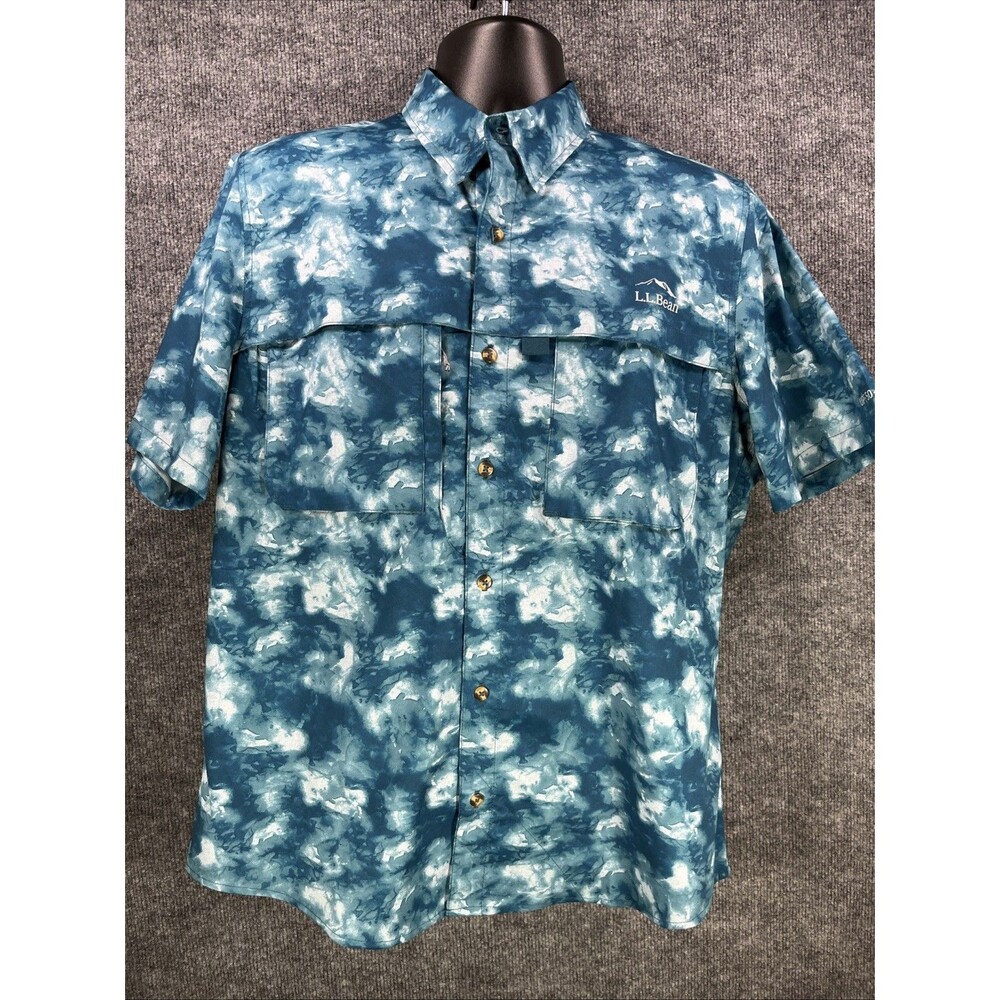 NWT! LL Bean Mens Tropicwear Shirt Short Sleeve Deepwater Blue SZ M UPF 50+